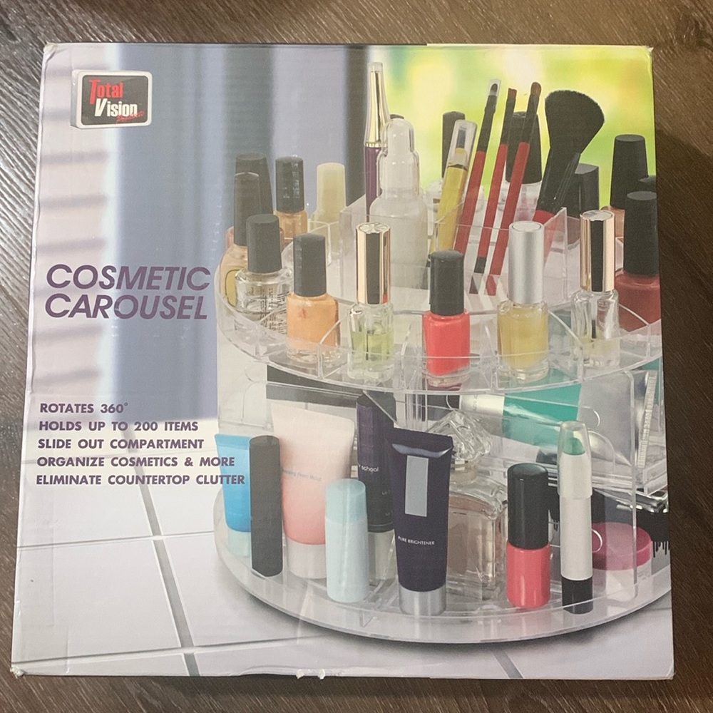Cosmetic Carousel by Total Vision. 360 spinning makeup organizer. New.